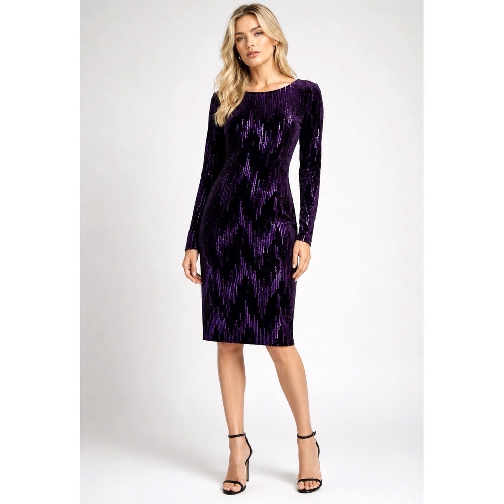 NEW! Wildfox Sequin Velvet Velour Dress Long Sleeve Purple SZ M